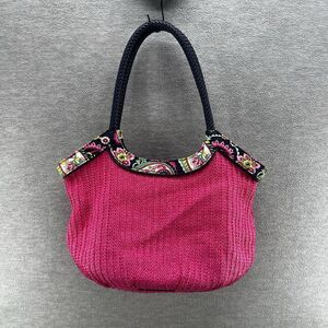VERA BRADLEY - Pink Navy Petal Paisley Straw Woven Bucket Tote Bag